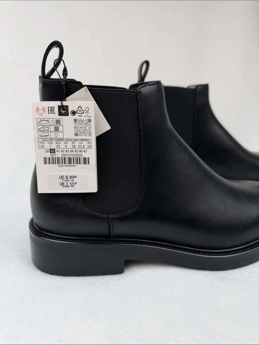 Zara Dress Chelsea Men’s Black Boots with Elastic Panels Size 7